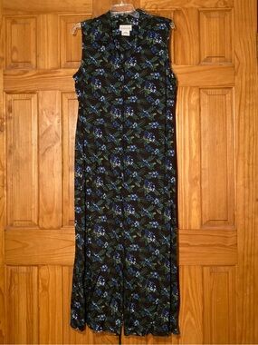 NWOT Basic Editions Vintage 80s 90s Sleeveless Collared Maxi Dress Blue L Large